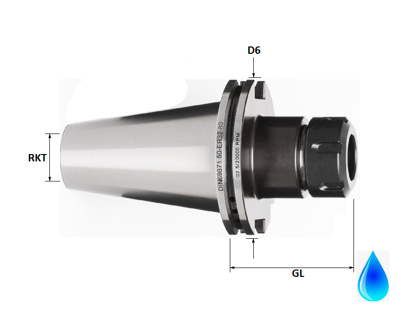DV50 ER25 Collet Holder, 70mm GL, Form AD (Standard Accuracy